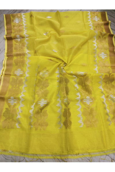 All Over Silver And Golden Butta Weaving Muslin Silk Saree (KR1005)